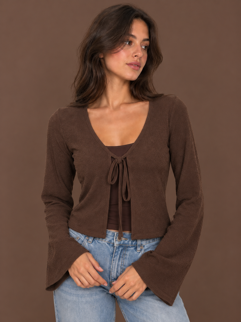 RIBBED TIE FRONT BLOUSE