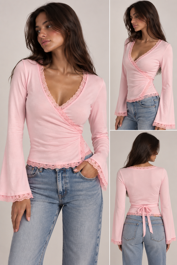 CASE CROSS LACE LONG SLEEVES TOP